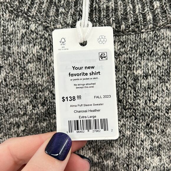 Marine Layer Alma Puff Sleeve Sweater - Charcoal Heather - XL - NWT - Picture 3 of 7